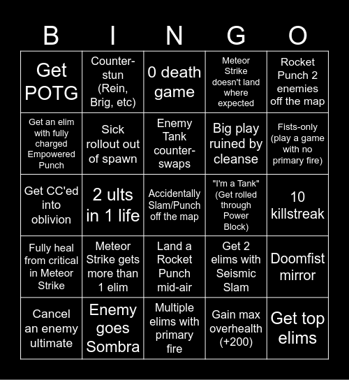 Doomfist Bingo Card