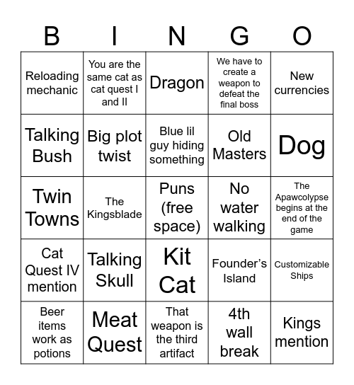 Cat Quest III Predictions Bingo Card