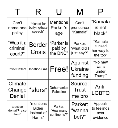 Parker’s MAGA Guest Bingo Card