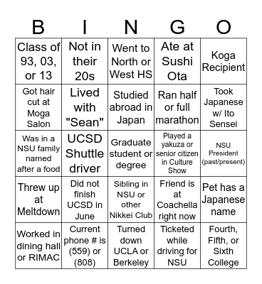 NSU 25th Anniversary Commemorative Edition Bingo Card