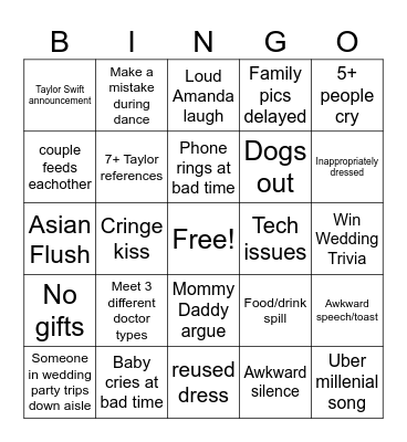 Marriage Mayhem Bingo Card