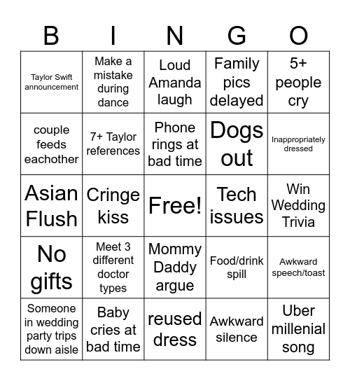 Marriage Mayhem Bingo Card