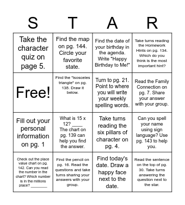 STAR BINGO AGENDA CHALLENGE Bingo Card