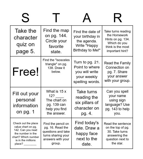 STAR BINGO AGENDA CHALLENGE Bingo Card