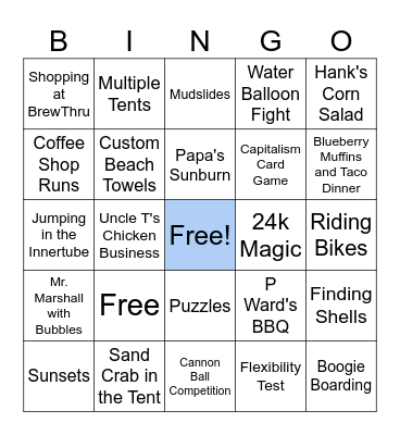 WARD FAMILY BEACH WEEK Bingo Card