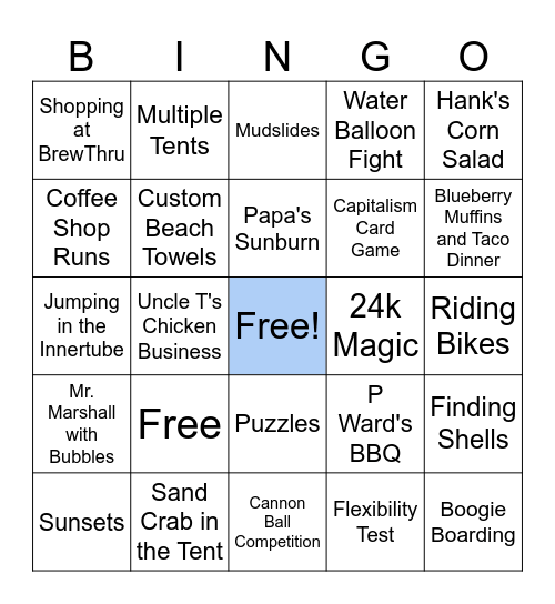 WARD FAMILY BEACH WEEK Bingo Card