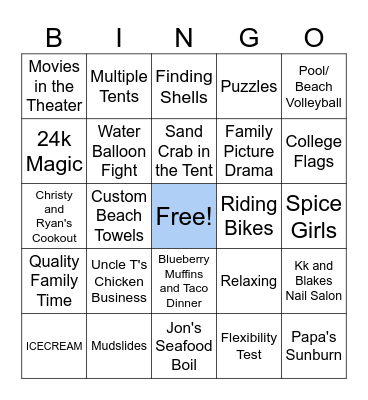 WARD FAMILY BEACH WEEK Bingo Card