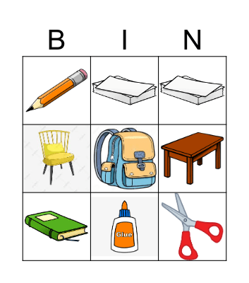 School Supplies Bingo Card