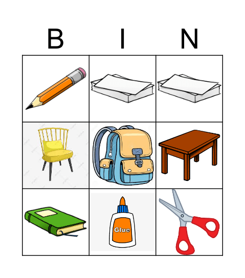 School Supplies Bingo Card