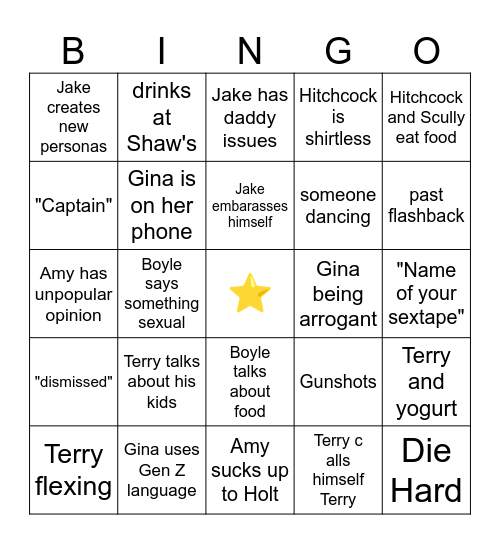 Brooklyn 99 Bingo Card