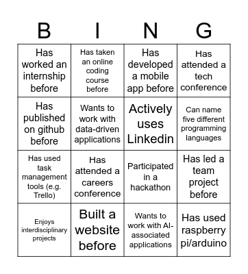 SIS Ice-Breaker Bingo Card