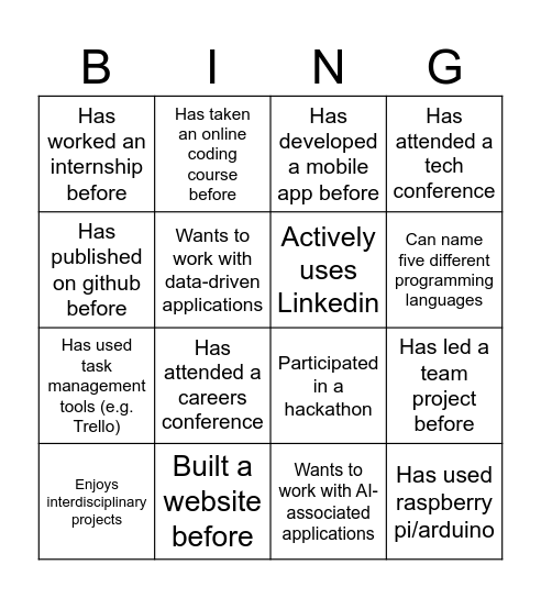 SIS Ice-Breaker Bingo Card