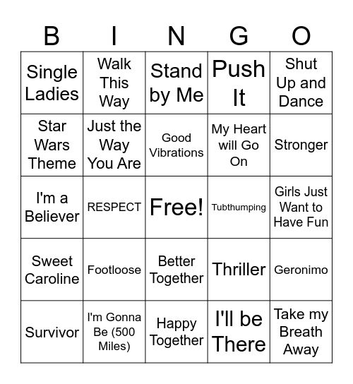 Feel Good Songs Bingo Card
