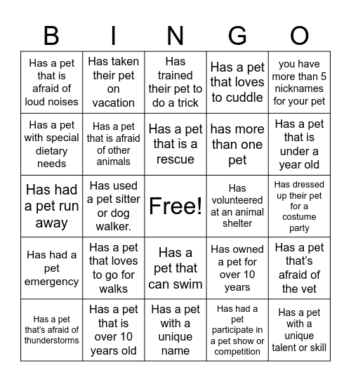 Pet Parent Bingo Card