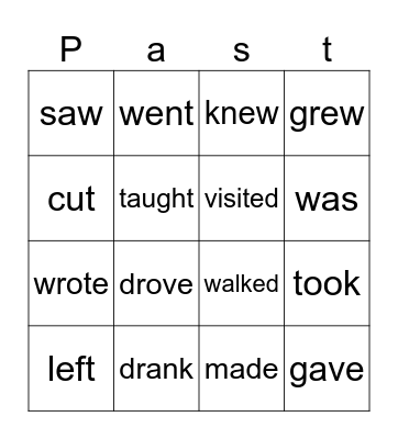Verbs in past Bingo Card