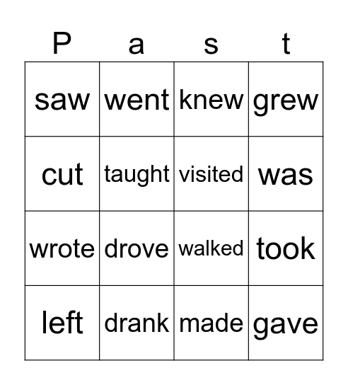 Verbs in past Bingo Card