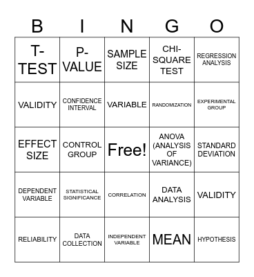 QUANTITATIVE RESEARCH BINGO CARD Bingo Card