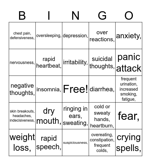 Stress  Bingo Card