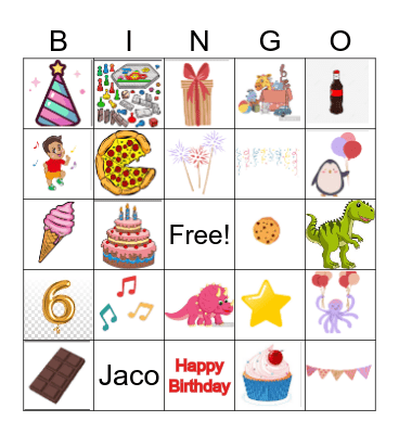 Jaco's Birthday Bingo Card