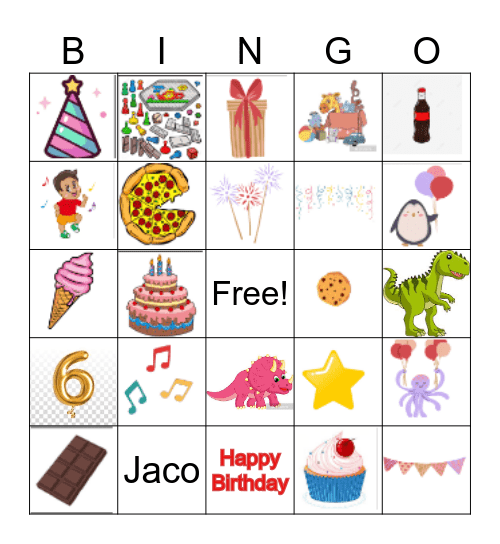 Jaco's Birthday Bingo Card