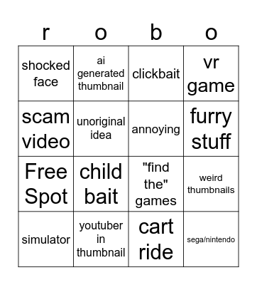 roblox game bingo Card