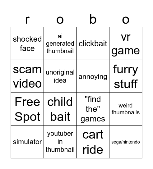 roblox game bingo Card