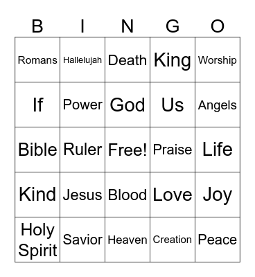 Kids Worship Bingo Card