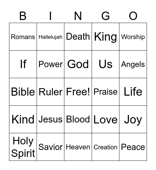 Kids Worship Bingo Card