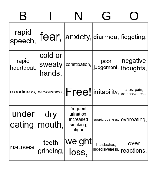 Stress  Bingo Card