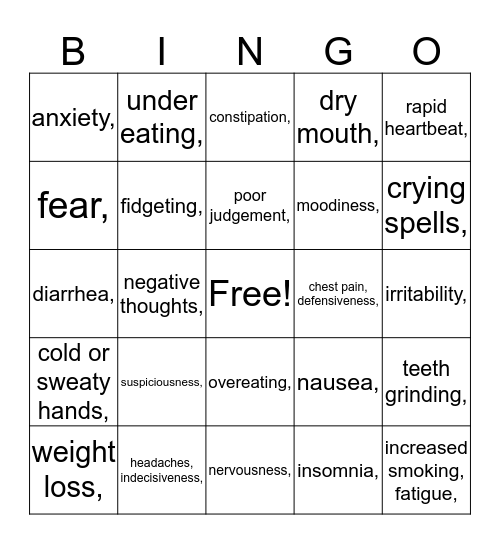 Stress  Bingo Card