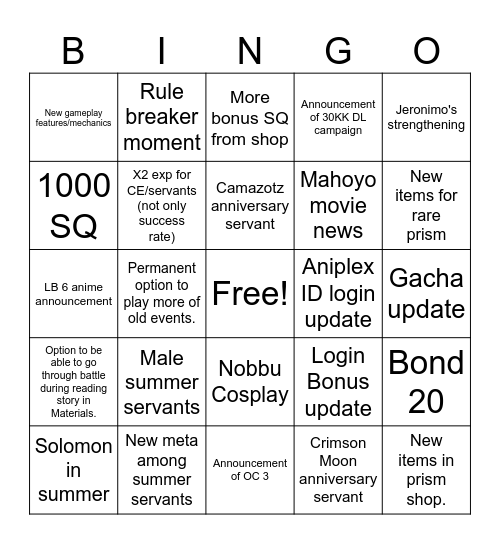 Untitled Bingo Card