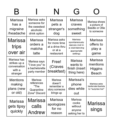 Marissa Bingo Card