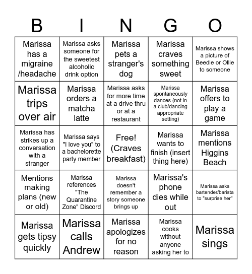 Marissa Bingo Card