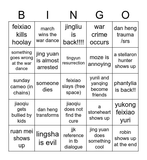 war dance bingo Card