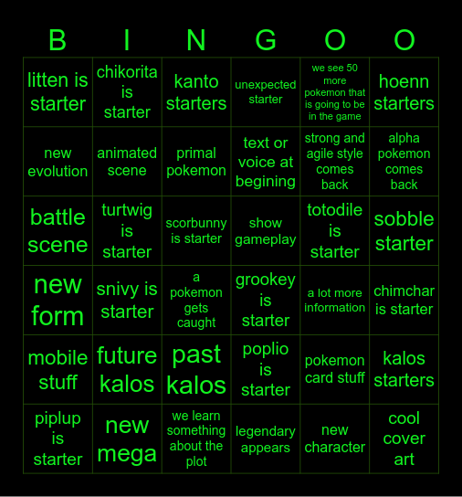 pokemon legend z-a Bingo Card