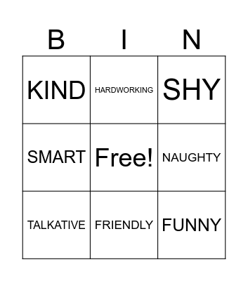 PERSONALITY BINGO Card