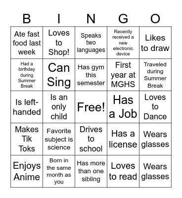 Human BINGO Card
