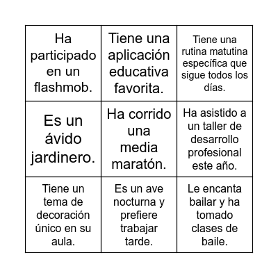 TEACHER BINGO Card