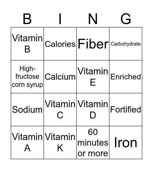 Nutrition Label Bingo! Bingo Card