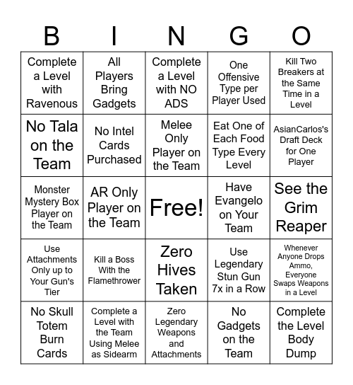 TOTW Tournament Bingo Card