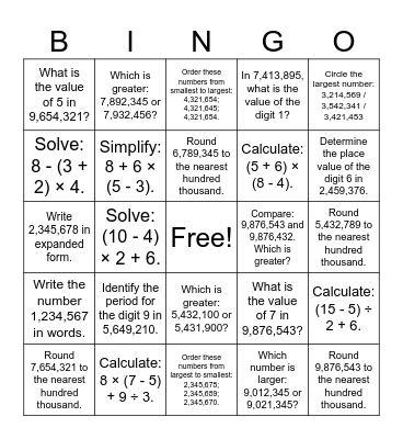 Number Cruncher Bingo Card