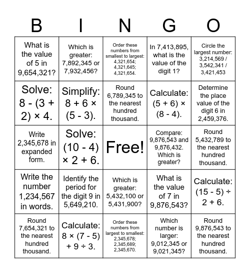 Number Cruncher Bingo Card