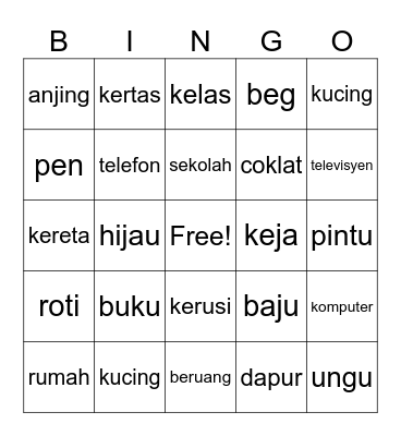 Malay Vocabulary Bingo Card