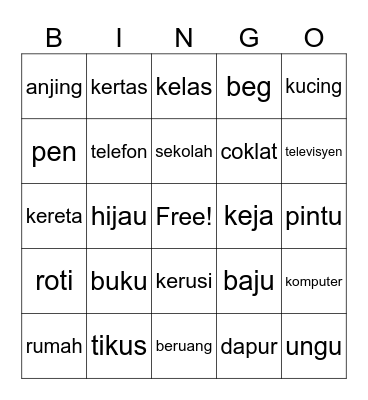 Malay Vocabulary Bingo Card