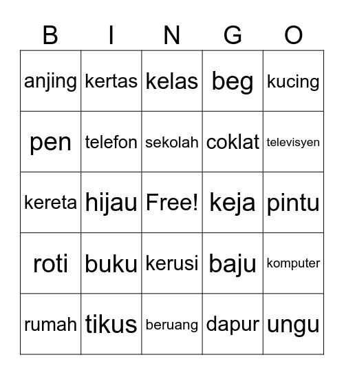 Malay Vocabulary Bingo Card