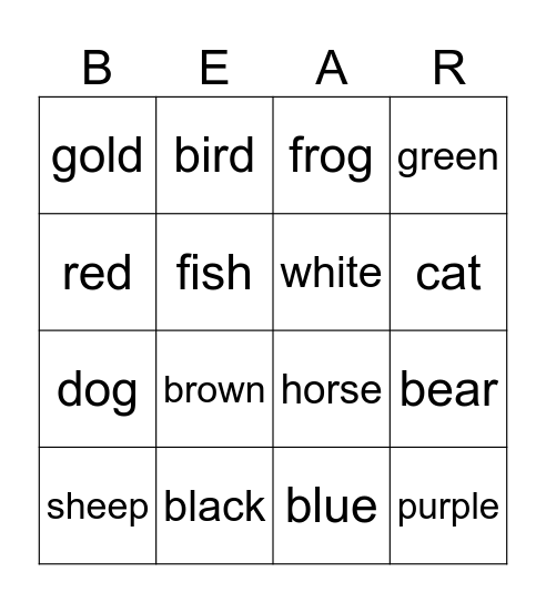 Brown Bear At The Zoo Bingo Card