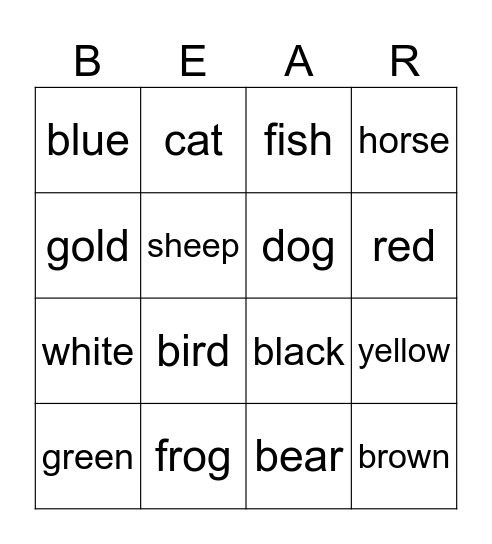 Brown Bear At The Zoo Bingo Card