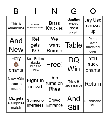 Wheeler Summer slam Bingo Card