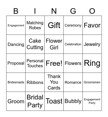 Bridal Shower Bingo Card
