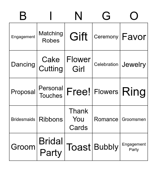 Bridal Shower Bingo Card
